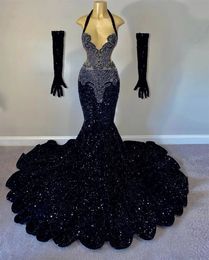 Real Pictures Beaded Sequins Prom Dresses For Black Girls Mermaid New Arrival Evening Party Gowns Custom Made