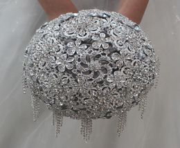 Grey crystal wedding rhinestone brooch bride bridal bouquet satin flower 18cm new arrival wedding supplies1766054