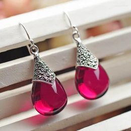 Dangle Earrings 925 Sterling Silver Jewellery Retro Thai Droplets Garnet Female Models