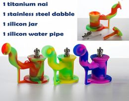 Silicone Water Pipe Other Smoking Accessories Silicon Rig Unbreakable Dab Rig With Titanium Nail Stainless Steel Dabber Jar Contai3981275