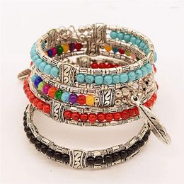 Charm Bracelets MultiColor Trendy Vintage Tibetan Feather Colourful Beads Charms Bracelet Gypsy Bohemian Style Bangle Jewellery For Women Gift