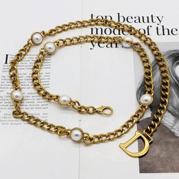 Luxury Long Bronze Waist Chain Wide Belly Women Vintage Statement Metal Alloy Belt High Quality Pearl Cinture 240109