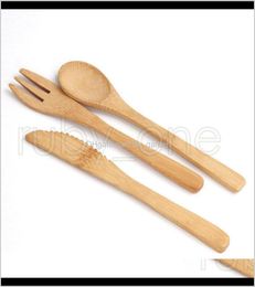 Flatware Sets Tableware 16Cm Natural Bamboo Cutlery Knife Fork Spoon Outdoor Camping Dinnerware Set Kitchen Tools 3Pcsset Uogfi 2W9256475