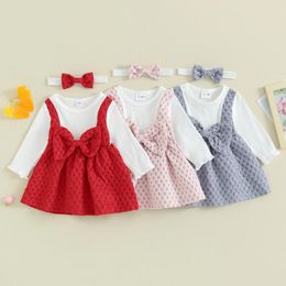 Girl Dresses Pudcoco Baby Dress Big Bowknot Patchwork Crew Neck Long Sleeve Fall Fashion Casual Princess With Headband 3M-3T