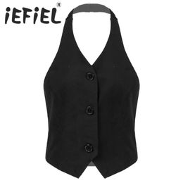 Parkas Fashion Women Classic Halter Suit Vest Backless Button Down Adjustable Back Vest Shirts Tuxedo Suit Waistcoat for Formal Party