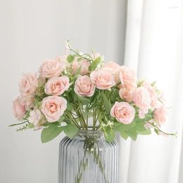 Decorative Flowers 5 Prongs Of Happy Eternal Roses Home Desktop Decoration Simulation Weeding Bouquet Marriage Decor Valentines Artificial