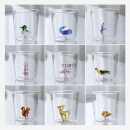 Wine Glasses 300ml Cartoon Coffee Mug Cute Animals Kids Water Tea Cup Wine Glass for Champagne Flutes High Borosilicate Milk Glass Blunt YQ240109