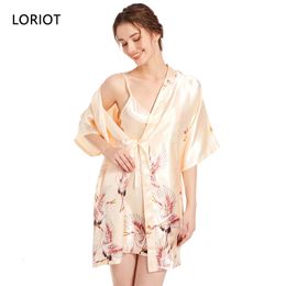 Womens Satin Printed Robe Nightdress Set Pajamas Pyjamas Nightwear Sleepwear Sexy Casual SA1397 240108