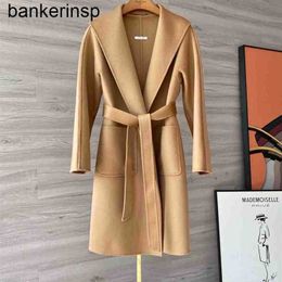 Maxmaras Coat Luxury fashionable Wool Overcoat Purchasing M Family Lilia 100 Cashmere Double sided Water Wave Pattern Medium Length Max Standing Collar Small