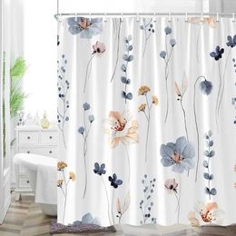 Shower Curtains Yellow and Grey Floral Shower Curtain Watercolour Flower Shower Curtain for Bathroom Modern Minimalist White Fabric Bathroom Deco