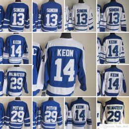 Movie CCM Vintage Ice Hockey 13 Mats Sundin Jerseys 14 Dave Keon 29 Mike Palmateer 13 Mats Sundin Men Embroidery Jersey White Blue Green 90