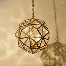 Pendant Lamps Modern Minimalist Geometric Polygon Design Lamp American Copper Glass Creative Bedroom Decoration LED E14 Lighting