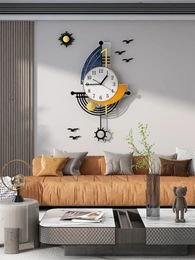 Decorative Wall Clock Navigation Sailboat Creative Design Clock Interior Watch Decoration Living Room Background Wall Decor 240108