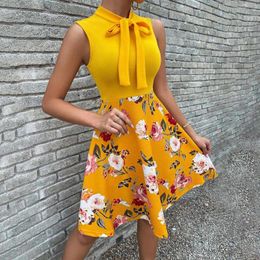 Casual Dresses Women's Summer Printed Short Skirt Bow Tie Dress Streetwear Skinny Office Ladies