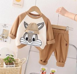 Spring Autumn baby clothes set boy girl Knitted hat bunny pullover hoodies tops and pants 2pcs Boutique Outfits kids sportwear 240108