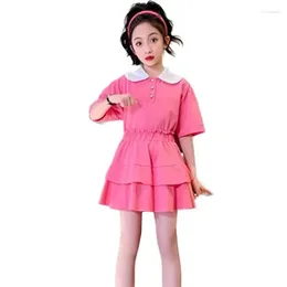 Clothing Sets Young Girls Suit Summer Thin Top Skirt With Lining 2pcs Kids Short-Sleeved Cotton Casual Outfits Children 5-14Y