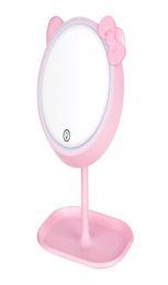 Compact Mirrors Pink Cat Makeup Mirror With Led Standing Touch Sn Vanity Adjustable Light Desk Cosmetic2129038