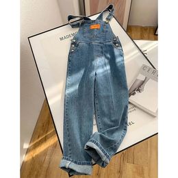 MEXZT Jumpsuits Women Streetwear Denim Overalls Vintage Loose Casual Wide Leg Pants High Waist Strap Straight Jeans Trousers 240109