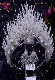 Wedding Tiara Earrings Set Baroque Beautiful Crown Bride Silver Ladies Jewelry Diamond Crowns Bride Wedding Accessories Crown Euro2599585