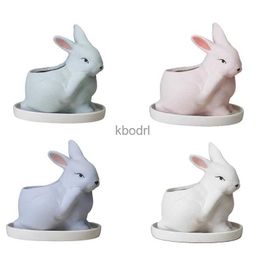 Planters Pots Rabbit Ceramic Vase Room Art Sculpture Flower Arrangement White Ceramic Drop shipping YQ240109