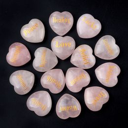 30mm Carved Wishing Inspirational Love Heart Natural Rose Quartz Stone pink Crystal Ornament Chakra Healing Reiki Beads home Table Decoration