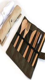 Natural Bamboo Dinnerware Sets Travel Cutlery Kit Knife Fork Spoon Straw and Cleaning Brush Camping Office Lunch cutlery sets with3695576