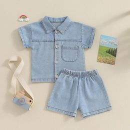 Clothing Sets Baby Girl Cute Short Sleeve Lapel Button Up Jean Shirt And Shorts 2Pcs Toddler Denim Outfits