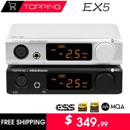 Earphones TOPPING EX5 MQA Digital Audio Decoder HIFI DAC Headphone Amplifier AMP Allinone ES9038Q2M*2 Chip Support Bluetooth 5.0 DSD