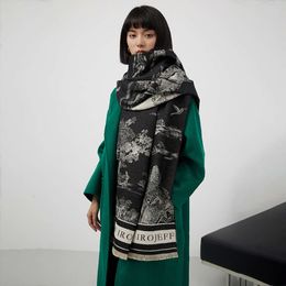 Landscape Painting Fashion Cashmere Scarf for Women's Office Air Conditioning Room Thickened and Warm Long