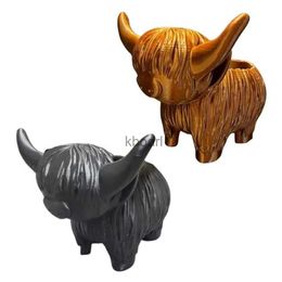 Planters Pots Highlands Cow Flower Pot Resin Planter Animal Statue Art Sculpture Ornaments for Wedding Birthday New Year Party YQ240109