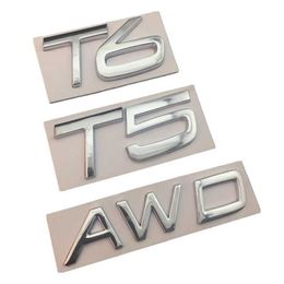 3D Metal T5 T6 AWD Emblem Badge Trunk Sticker Decal for Volvo S60L XC60 V40 XC90 Car Exterior Modified Accessories
