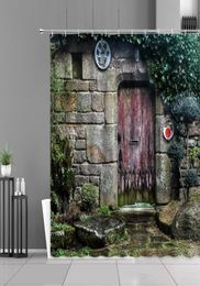 Shower Curtains European Style Garden Stone Walls Old Door Rural Retro Nordic Home Decor Wall Cloth Waterproof Bathroom Curtain3959504