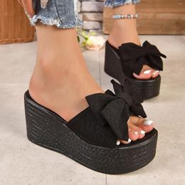 Sandals Summer Wedge Platform Wedges Heel Elegant Bow Slides 2024 Fashion Casual Open Toe Plus Size Slippers