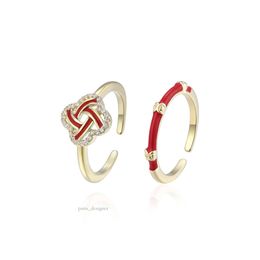 Designer's Red Full Diamond New Year's Chinese Style Two-Piece Set Of Rings Design High-End Feel Handmade Jewellery For Women 302 986