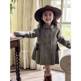 Korean Children Wear 2023 Autumn Winter Girl Fashionable Small Fragrant Wind Cloth Coat Baby Thickened Wool Trendy 240108