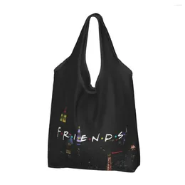 Shopping Bags Friends TV Show Grocery Bag Durable Large Reusable Recycle Foldable Heavy Duty Cartoon Eco Washable Attached Pouch