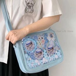 Women Pu Clear Cute Small Ita Bag with Insert for Pins Display Teenager Girls Kawaii Pink Itabag Crossbody Student Casual H206 240108