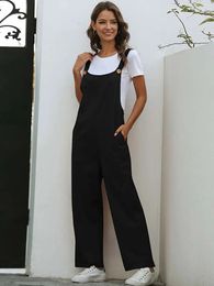 Summer Black Jumpsuit Women Loose Dungarees Overalls Wide Leg Long Ladies For 240109