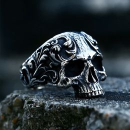 Vintage Gothic 14K White Gold Skull Rings For Men Women Punk Biker Skull Ring Fashion Amulet Jewelry Gifts