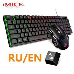 Keyboards Gaming Keyboard RGB Backlit Keyboard With Silent Gaming Mouse Set Russian Keyboard Mouse Gamer Kit For Computer Game PC LaptopL240105