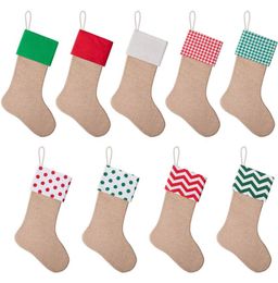 1218inch High Quality Burlap Christmas Stocking Gift Bags Xmas Fireplace Hanging Large Plain Sockings Decorative For Christmass D8465794