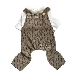 Designer Dog Clothes Luxury Dog Onesies Apparel with Classic Letter, Puppy Jacket Sling Jumpsuit Costumes, Fashion Comfortable Shirts Pants for Small Dogs Khaki A906