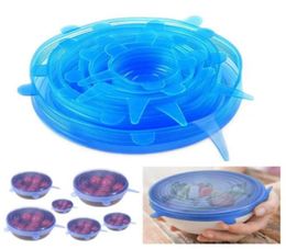 DHL 6PCS Set Silicone Stretch Suction Pot Lids Food Grade Silicone Fresh Keeping Wrap Seal Lid Pan Cover Nice Kitchen Accessories 1438797