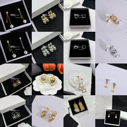 Vintage Brand Pearl Drop Earrings Designer Rhinestone Charm Earrings Studs With Box Golden Letter Plated Earrings Jewellery