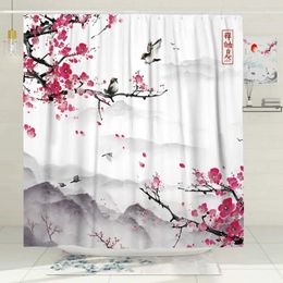 Shower Curtains Pink Cherry Blossom Peach Blossoms Shower Curtain Set Flowers White Background Girl Bathroom Polyester Cloth Screen With Hook