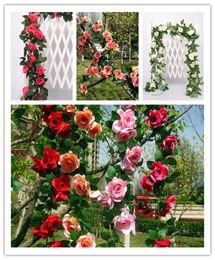 50pcs DHL 245cm Wedding decoration Artificial Fake Silk Rose Flower Vine Hanging Garland Wedding Home Decorative Flowers Wr3103571