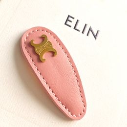 2024 Spring luxury Ce Brand Letters Designer Hair Clips Pins Barrettes personality 18K Gold Retro Vintage love Brown Pink Genuine Leather hairclips hairpins