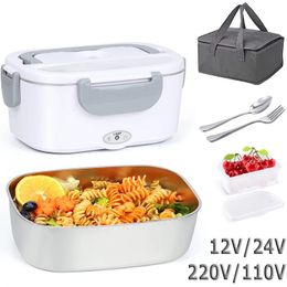 Electric Lunch Box Stainless Steel Office School 220V 110V Fast Heating Food Warmer Container 12V 24V Car Truck EU US Plug Set 240109