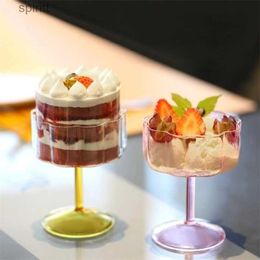 Wine Glasses Flower Retro Heat-resistant Glass Small Wine Glass Fresh Korean-style Juice Dessert Cup Simple Tall Ice-cream Cup YQ240105