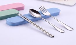 Outdoor Picnic Portable Stainless Steel Tableware Set Outdoor Activity Travel threepiece Fork Spoon Chopsticks Set With PP Box DH4843696